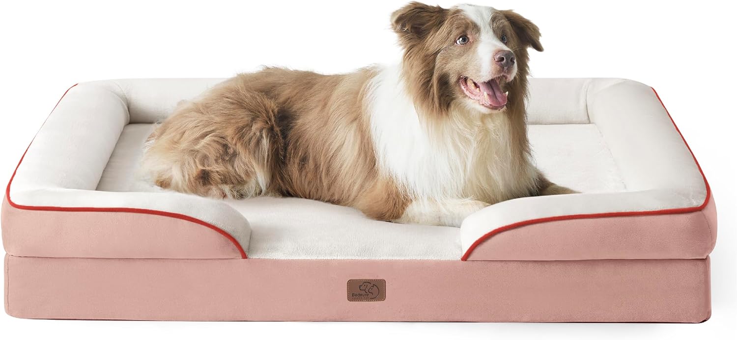 Bedsure L Plus Orthopedic Dog Bed for Large Dogs - Washable Dog Cat Bed Waterproof, L Plus Big Comfort Dogs Couch Sofa with Washable Removable Cover, Pet Bed with Nonskid Bottom, Pink, 38" - Pet Explorer
