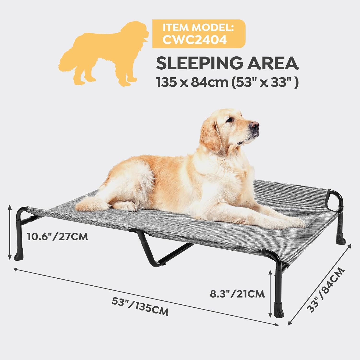 Veehoo Cooling Elevated Dog Bed - Raised for Large Dogs, Outdoor With Guardrail, Upgraded Non-Slip Feet, Breathable Teslin Mesh, Portable Camping Cot, 53 x 33 Inches, Black Silver - Pet Explorer