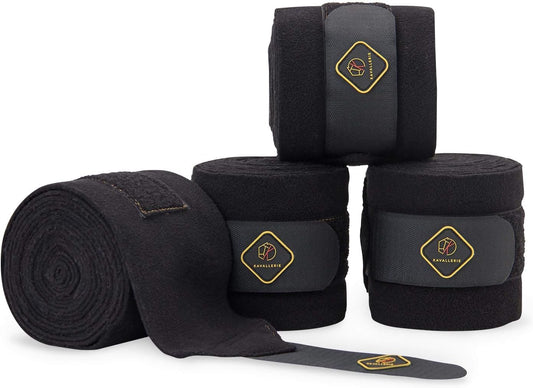 Kavallerie Classic Bandage for Horses, Distributes Pressure Evenly with Therapeutic Breathable Fleece Material, Stretchy, Provides, Leg Protection and Support - Black - (4 Units per Pack)