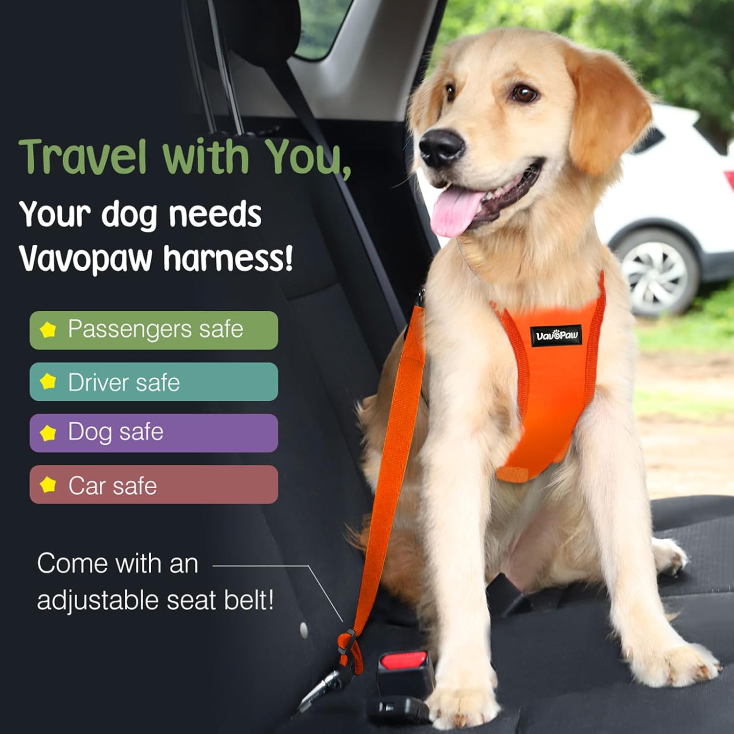 Dog Seat Belt, Safety Vest Dog Car Harness with Adjustable Buckle Dog Seat Belt for Vehicle Nylon Pet Safety Seat Belts Heavy Duty(S, Orange) - Pet Explorer