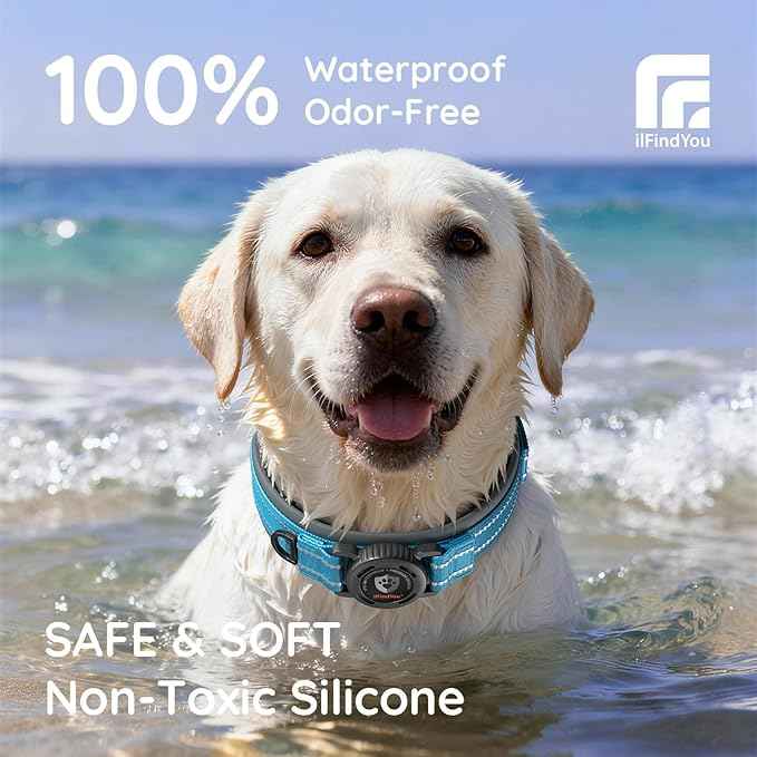 Upgraded AirTag Dog Collar with Holder, Waterproof Reflective Air Tag Dog Collar with Widened Comfortable Padding & Ultra-Durable Metal Buckle, Adjustable for Medium (Blue, Small)