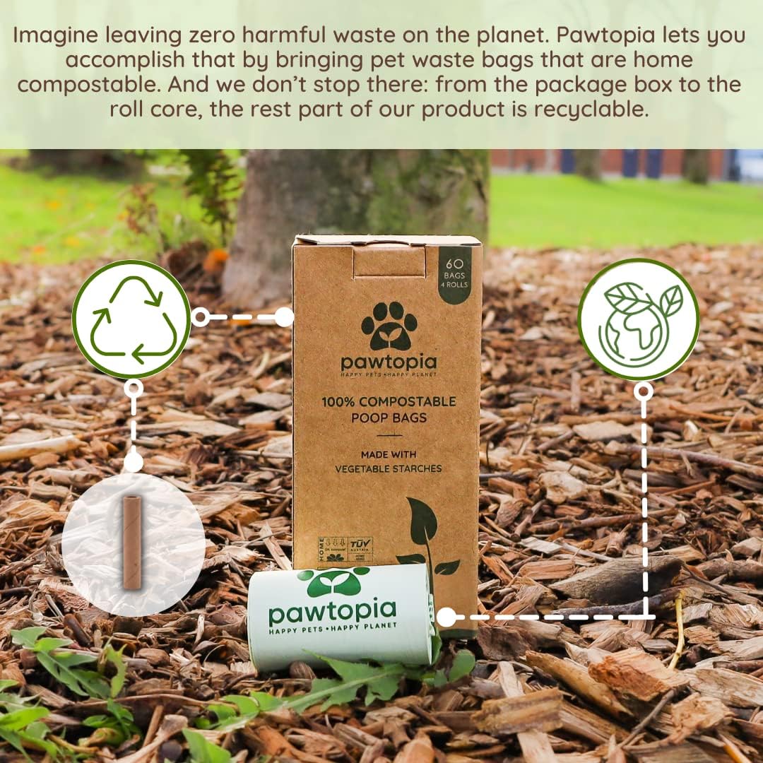 Pawtria Certified Home Compostable Dog Poop Bags (240), Biodegradable Poop Bags, Cat Litter, Vegetable Starches, Eco-friendly Dog Waste Bags, Leak proof, Easy to Open, Give Back - Pet Explorer