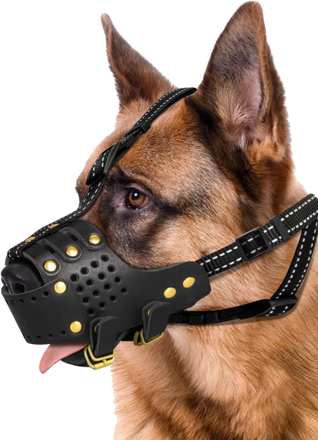 Dog Muzzle, Leather Basket Soft Muzzles Medium Large Breeds, Pitbull Dog Muzzle Amstaff Staffordshire Terrier, German Shepherd Dalmatian Doberman Adjustable (M) - Pet Explorer