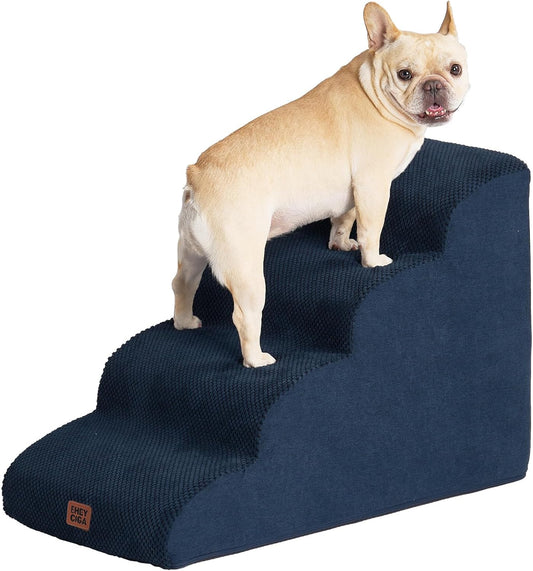 EHEYCIGA Curved Dog Stairs Ramp for High Beds 19.7" H, 4-Step Dog Steps for Small Dogs and Cats, Pet Stairs for High Bed Climbing, Non-Slip Balanced Pet Step Indoor, Navy - Pet Explorer