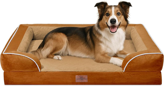 Comfort Expression Large Dog Beds Waterproof Orthopedic Foam Dog Sofa Beds Comfy Pet Bed with Washable Removable Cover & Non-Slip Bottom(Large,Caramel) - Pet Explorer