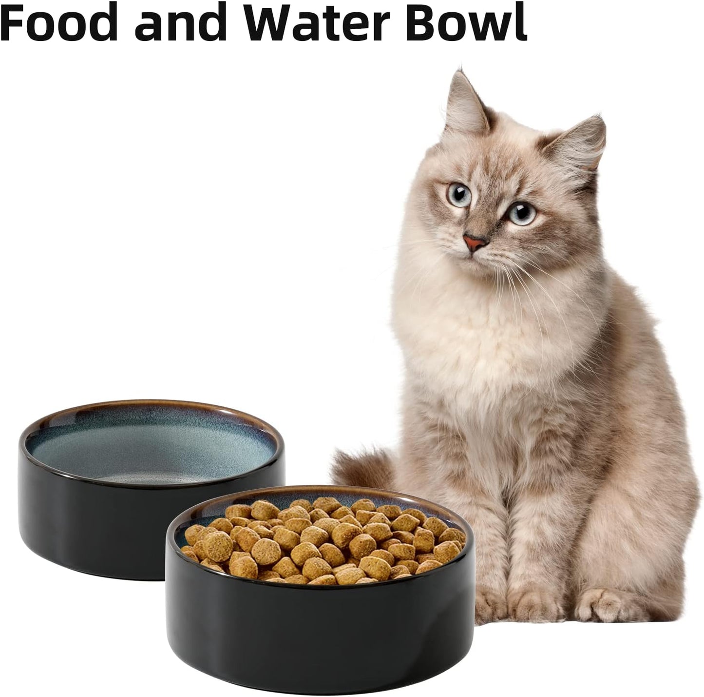 Ceramic 5.1inch Set of 2 Dog and Cat Bowls, 2pcs Anti-Slip Food and Water Feeder Dishes for Puppies, Kitties, Cats(2 Bowls, Starry Sky) - Pet Explorer