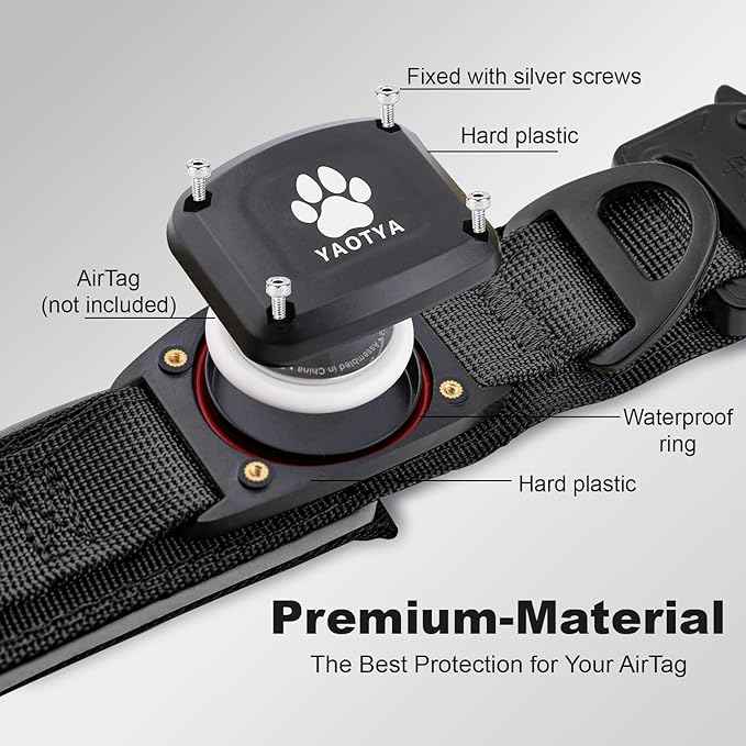 2026 Upgrade Dog Collar with IPX8 Waterproof AirTag Holder,Military Tactical Comfortable Control Handle and Ultra-Durable Metal Buckle/Night Reflective,GPS Collar for Medium to Large Dogs（Black/XL）