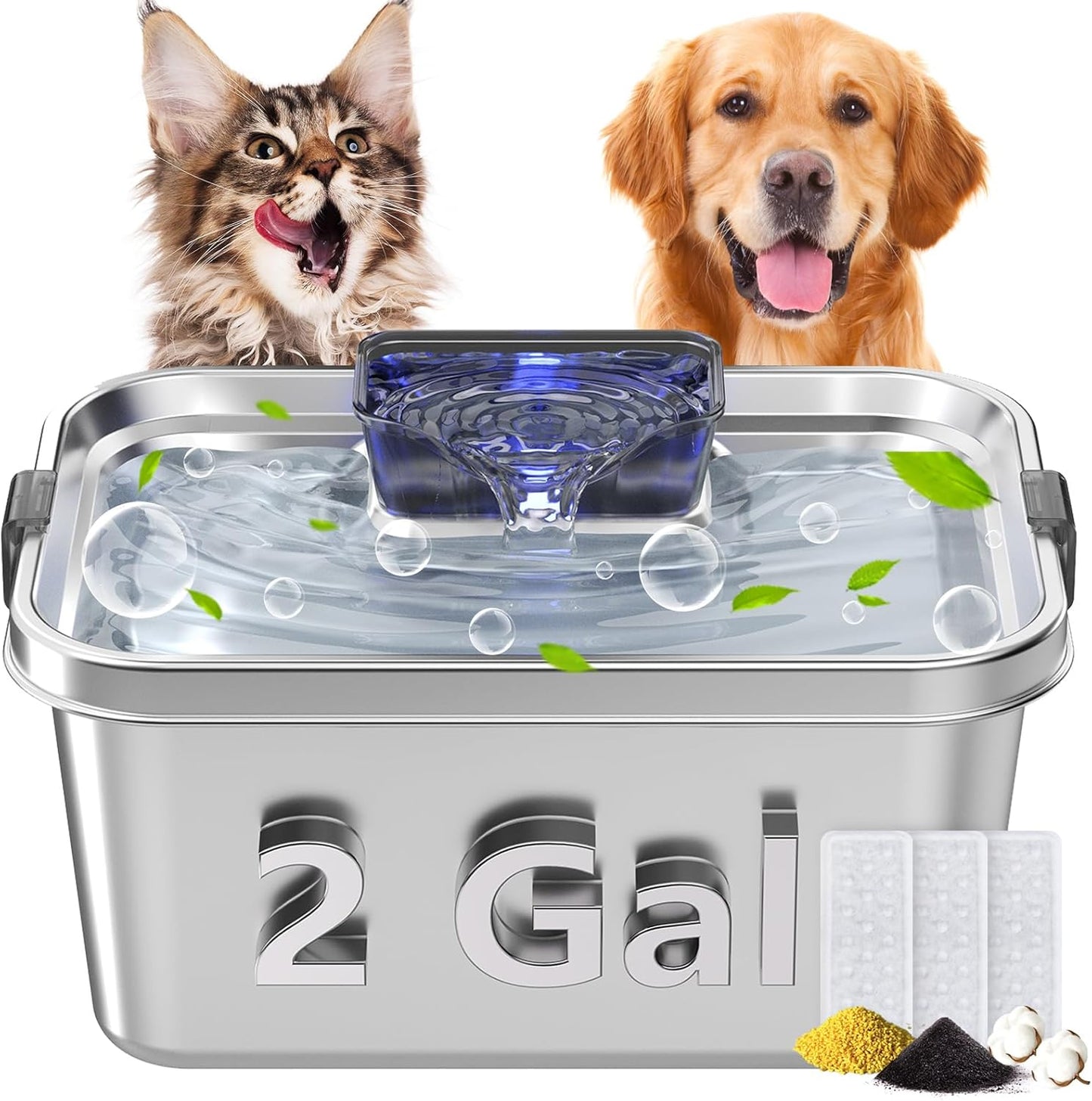 Dog Water Fountain for Large Dogs 2Gal/264oz Large Capacity Pet Water Dispenser Stainless Steel Water Cat Fountain Automatic Dog Water Bowl Dispenser with 3 Filters Ultra Quiet Pump Easy to Clean - Pet Explorer