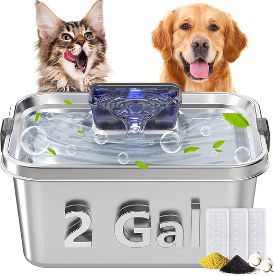 Dog Water Fountain for Large Dogs 2Gal/264oz Large Capacity Pet Water Dispenser Stainless Steel Water Cat Fountain Automatic Dog Water Bowl Dispenser with 3 Filters Ultra Quiet Pump Easy to Clean - Pet Explorer