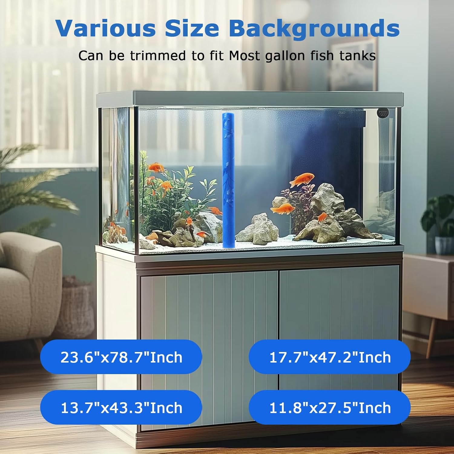 Aquarium Background Paper, Blue Fish Tank Backdrop Wallpaper Electrostatic Adhesive, No Glue, Easy to Install, Reusable (11.8" H × 27.5" L, Translucent) - Pet Explorer