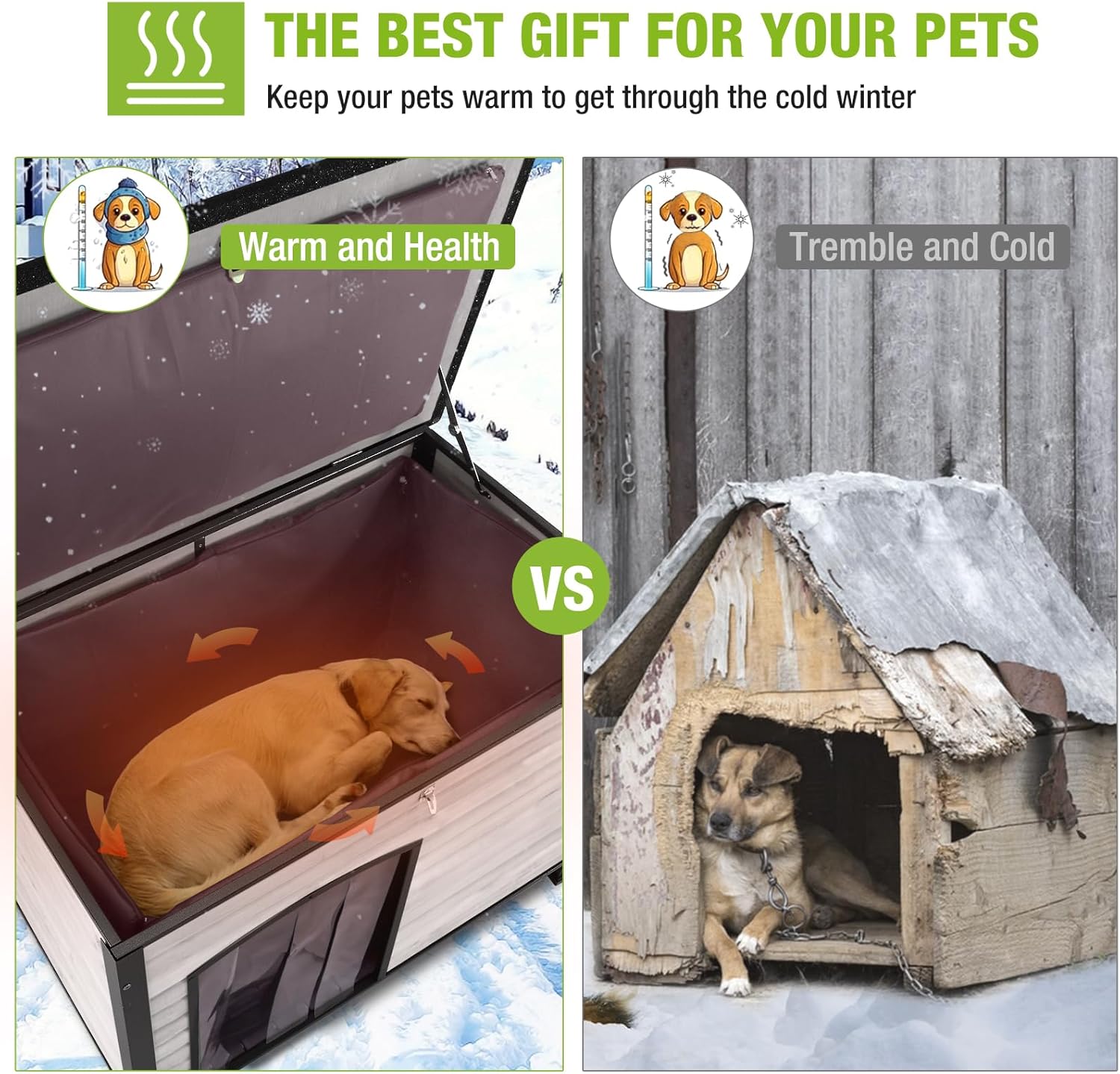 GUTINNEEN Dog House Insulated Outdoor Dog Kennel with Liner for Winter Large(Off-White) - Pet Explorer