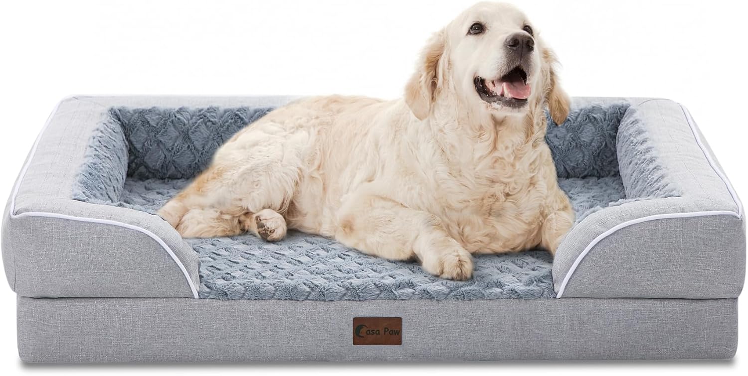 Orthopedic XL Dog Beds for Extra Large Dogs, Waterproof Memory Foam Dog Beds with Sides, Non-Slip Bottom and Egg-Crate Foam Big Dogs Couch with Removable Washable Cover(X-Large,Light Grey) - Pet Explorer