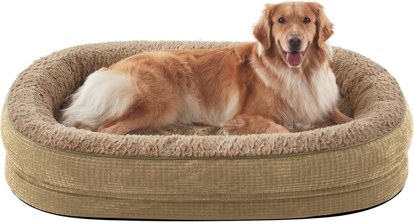 JOEJOY Orthopedic Dog Bed for Extra Large Dogs, Egg-Crate Memory Foam Pet Bed with Bolster Sides, Waterproof Lining, Removable Washable Cover & Non-Slip Bottom, Light Brown - Pet Explorer