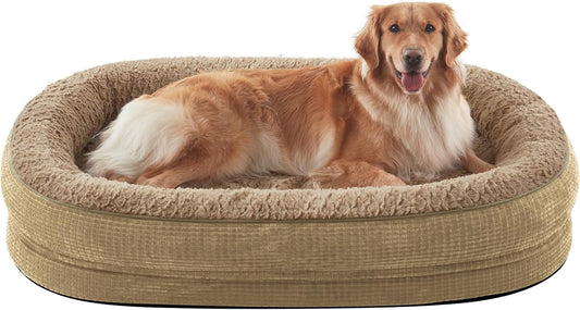 JOEJOY Orthopedic Dog Bed for Extra Large Dogs, Egg-Crate Memory Foam Pet Bed with Bolster Sides, Waterproof Lining, Removable Washable Cover & Non-Slip Bottom, Light Brown - Pet Explorer