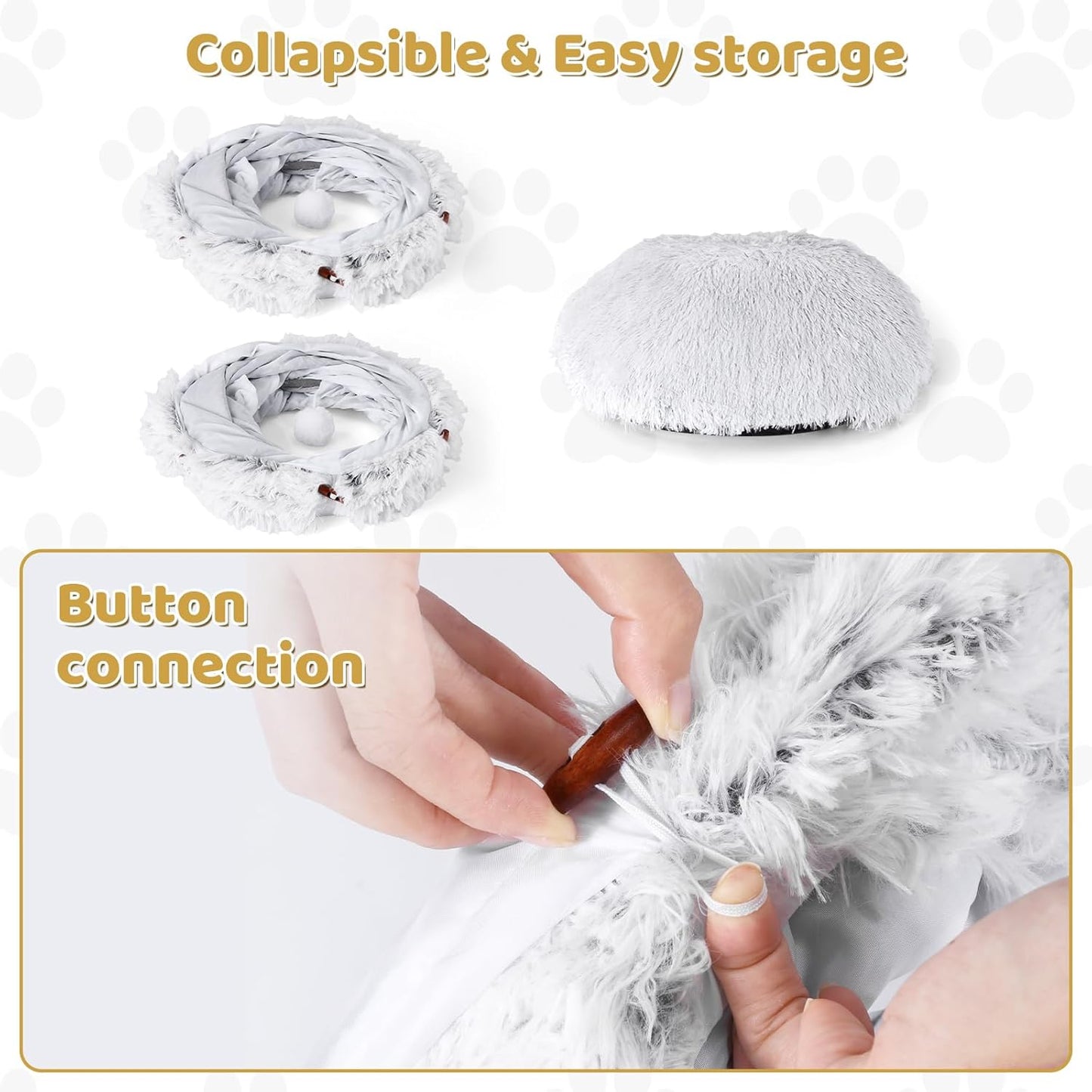 Odoland Cat Tunnel Bed with 20 Cat Toys - Indoor Plush Kitten Couch, Detachable Cats Cave Donut Tunnel & Soft Kitten Toy Set - Cozy Cat Furniture, White - Pet Explorer