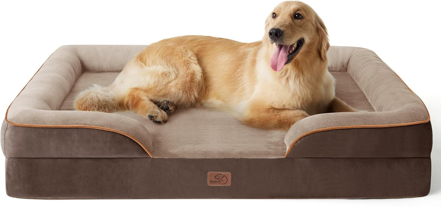 Bedsure XL Plus Orthopedic Dog Bed for Extra Large Dogs - Washable XLarge Dog Cat Bed Waterproof, Comfort Dogs Couch Sofa with Washable Removable Cover, Pet Bed with Nonskid Bottom, Brown, 48" - Pet Explorer
