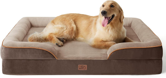 Bedsure XL Plus Orthopedic Dog Bed for Extra Large Dogs - Washable XLarge Dog Cat Bed Waterproof, Comfort Dogs Couch Sofa with Washable Removable Cover, Pet Bed with Nonskid Bottom, Brown, 48" - Pet Explorer