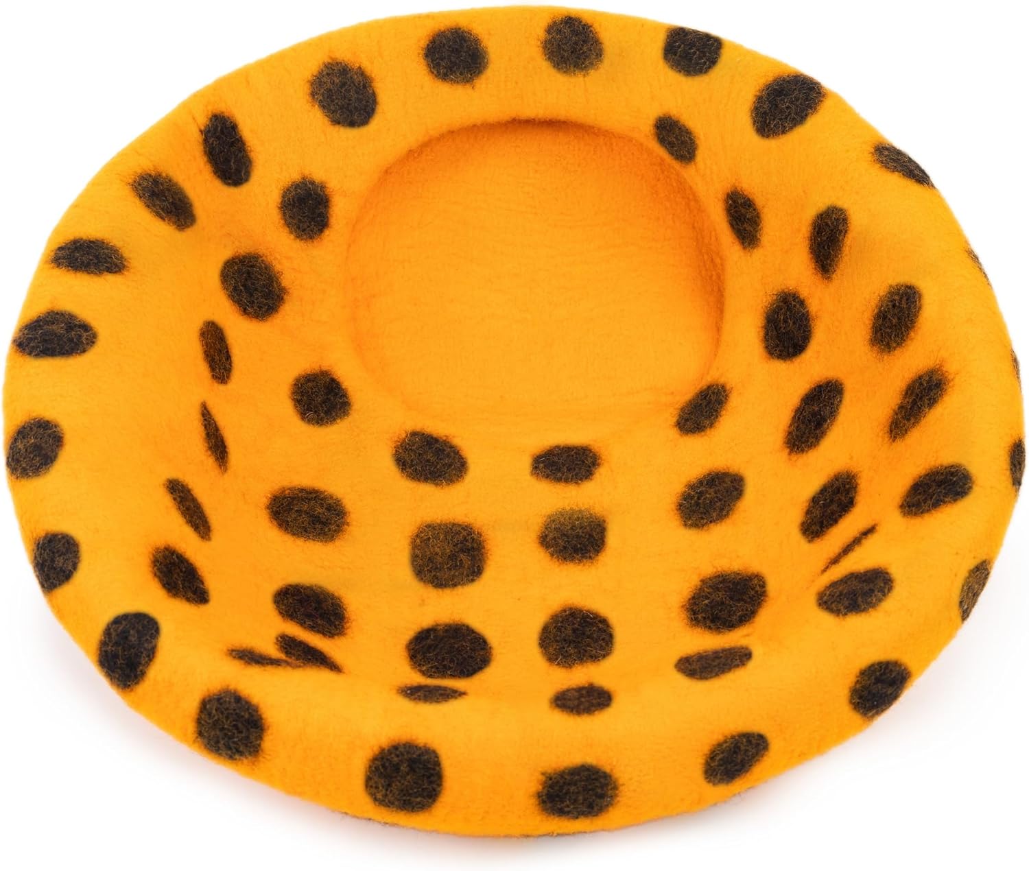 Woolygon Premium Felt Cat Cave Bed - Polka Dot Series - Wool Kitty Beds Handcrafted Kitten Caves Bed for Indoor Cats - Eco-Friendly Merino Wool, Foldable Cat Hideaway Cat Houses (Orange/Black Dots) - Pet Explorer