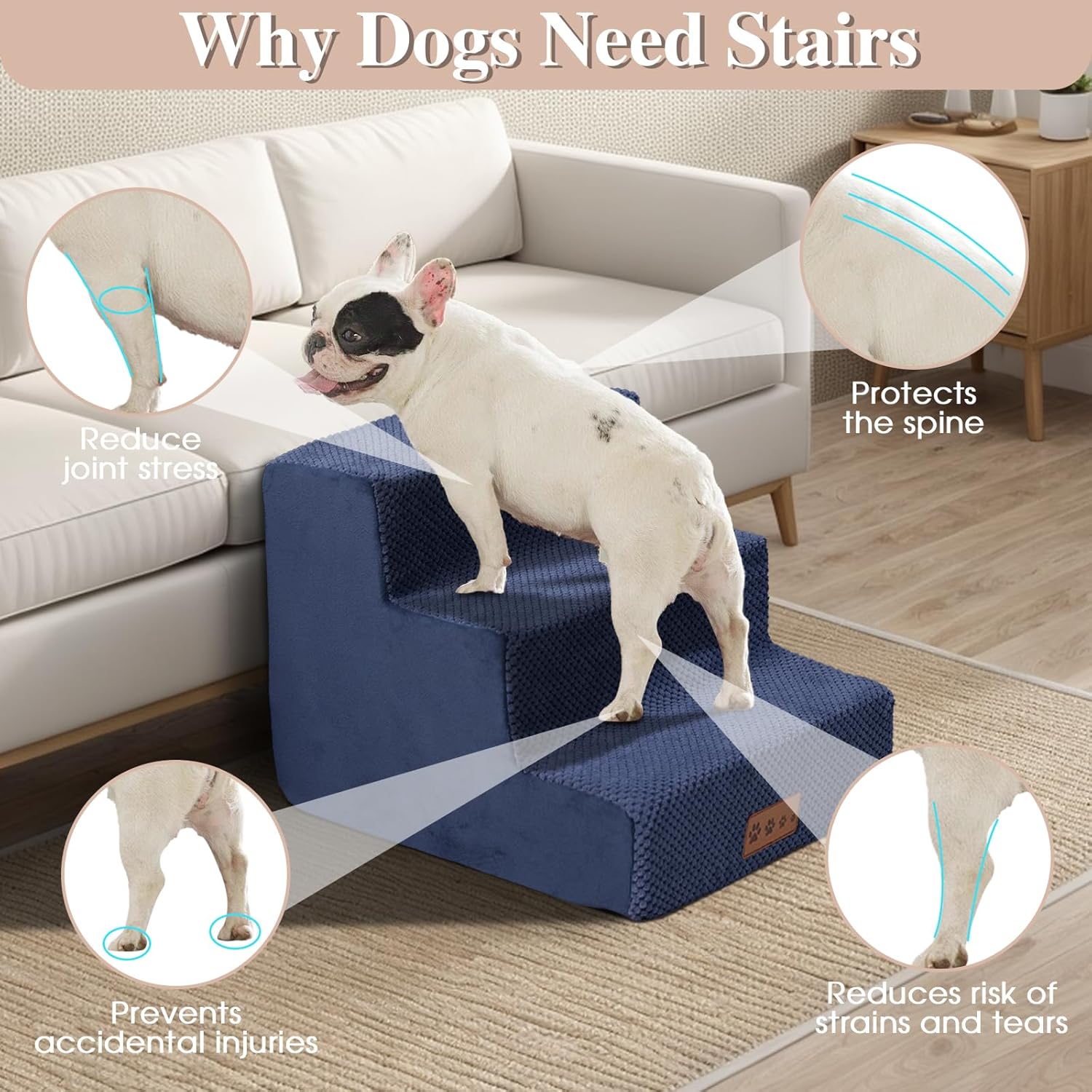 GGIB Dog Stairs for Small Dogs Cats Non-Slip Dog Steps for High Bed Pet Stairs for Sofa Couch Pet Ramp Pet Steps with Removable Washable Cover, 13" H, 3-Step - Pet Explorer