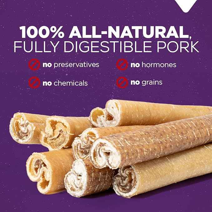 Natural Farm Pork Collagen Sticks Dog Chews, 6-Inch (5 Pack), Odor-Free Long-Lasting Chews, 100% Natural Pork Bacon Skin, Great Alternative for Bully Stick & Rawhide, Great for All Dogs