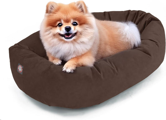 Majestic Pet 24 Inch Suede Calming Dog Bed Washable 24x19x7 (Inch) – Cozy Soft Round Donut Dog Bed with Spine Support for Dogs to Rest Their Head - Pet Bed Small – Chocolate (2025) - Pet Explorer