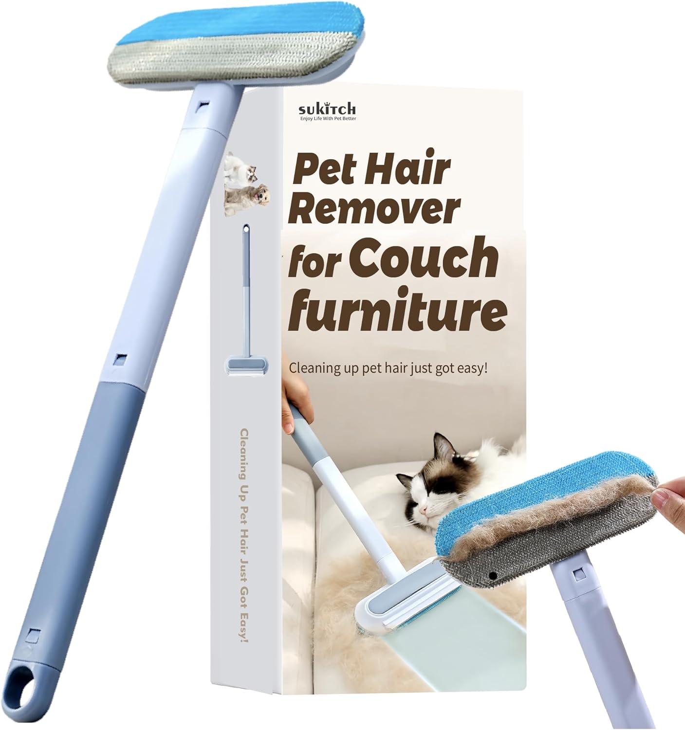 Pet Hair Remover for Couch, Grey, 17.3Inch, Durable, Reusable, Washable Lint Cleaner for Dog and Cat Hair, Gentle on Furniture, Effective on Carpets, Clothing, Bedding - Pet Explorer