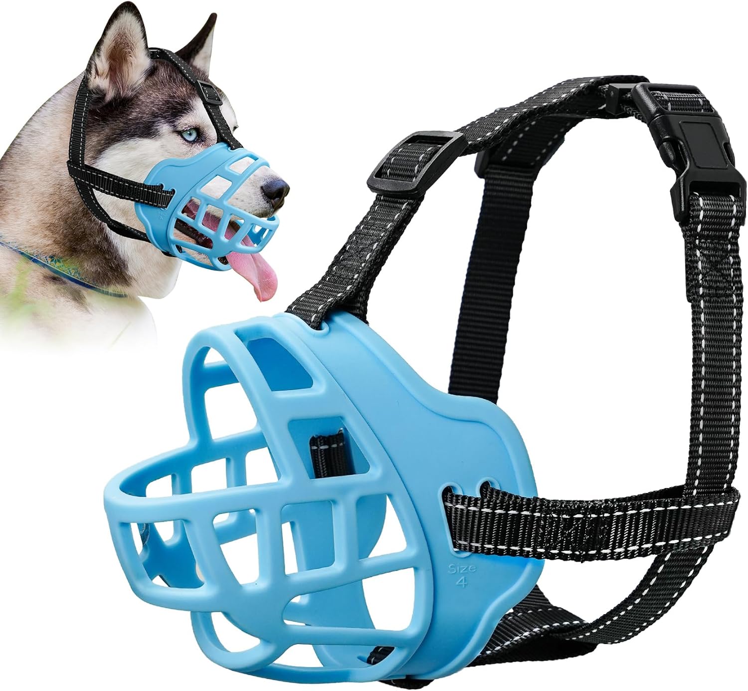 Dog Muzzle for Large Dogs, Breathable Basket Muzzles for Small, Medium and X-Large Aggressive Dog, Allows Panting Drinking, Suitable for Grooming Trimming Training (4, Luminous Blue) - Pet Explorer