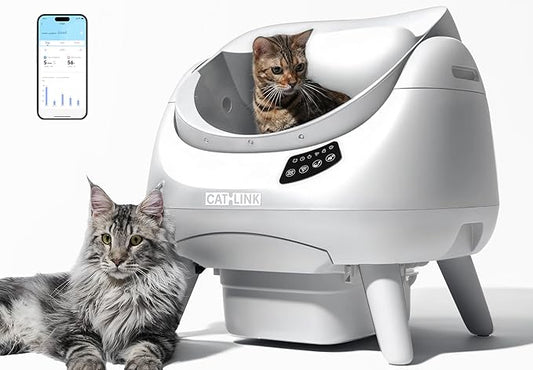 CATLINK Self Cleaning Litter Box, Open Top Automatic Cat Litter Box, Safe Anti-Pinch, AI Waste Analysis Health Monitor for Multi-Cat Recognition, 5G WiFi App Control, Odor Free, Open-X, White