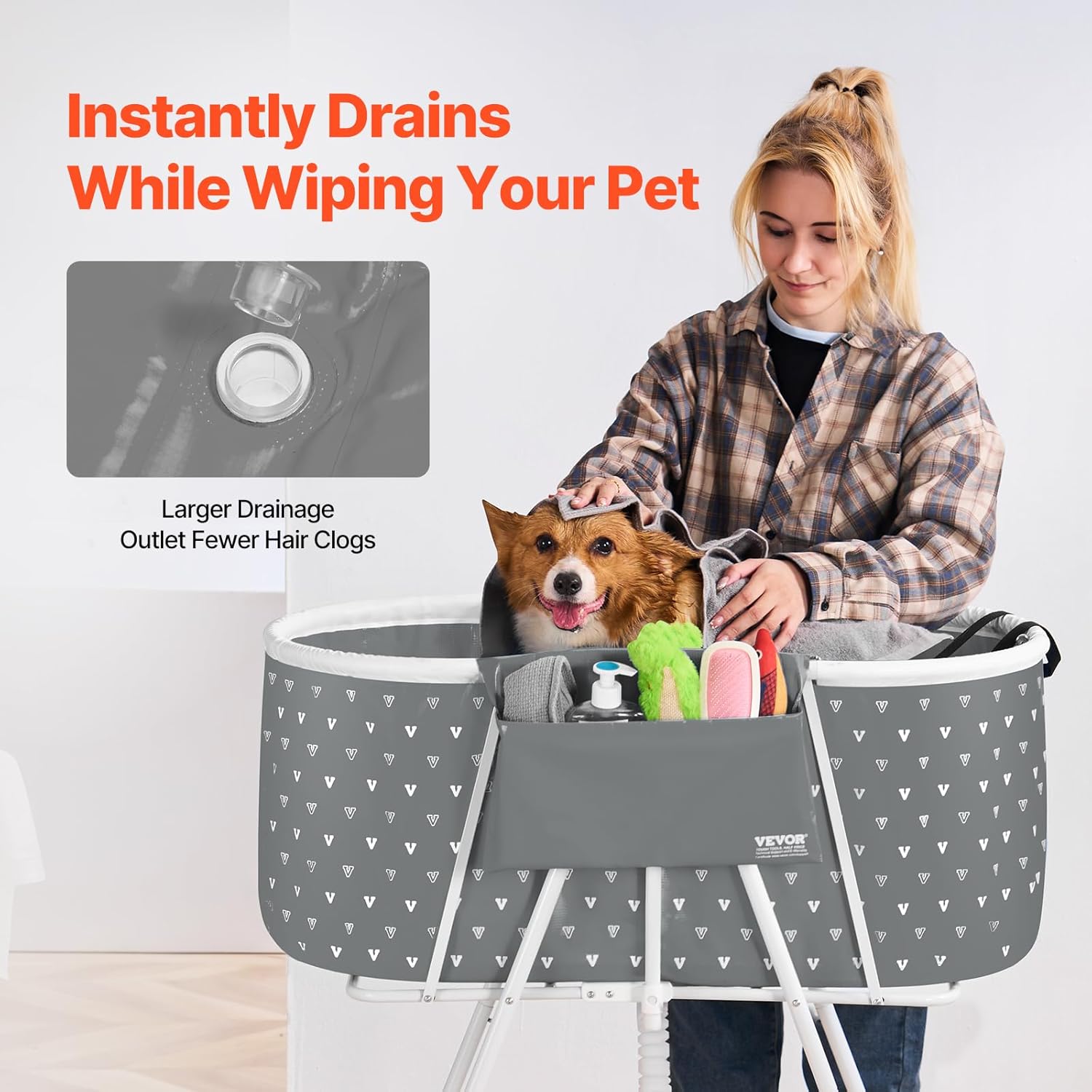 VEVOR Portable Dog Bathtub, Elevated & Foldable Space-Saving Pet Shower Station with Efficient Drainage, Bathing Tub for Washing & Grooming Small and Medium Size Dogs and Cats Indoor & Outdoor, Grey - Pet Explorer