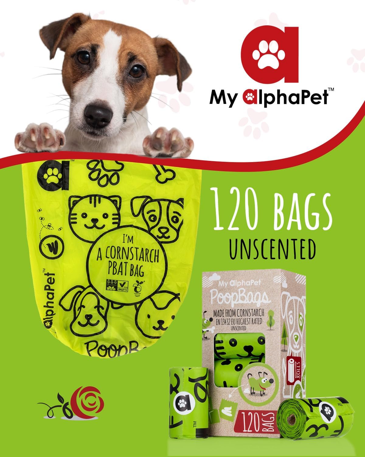 Compostable Dog Poop Bags, Cornstarch Eco-Friendly, HOME COMPOST NF T 51-800, 120 Count, Large Size Bag 9x13 Inches, 8 Unscented Refill Rolls, Leak-proof, Plantbased, GM-Free Corn - Pet Explorer