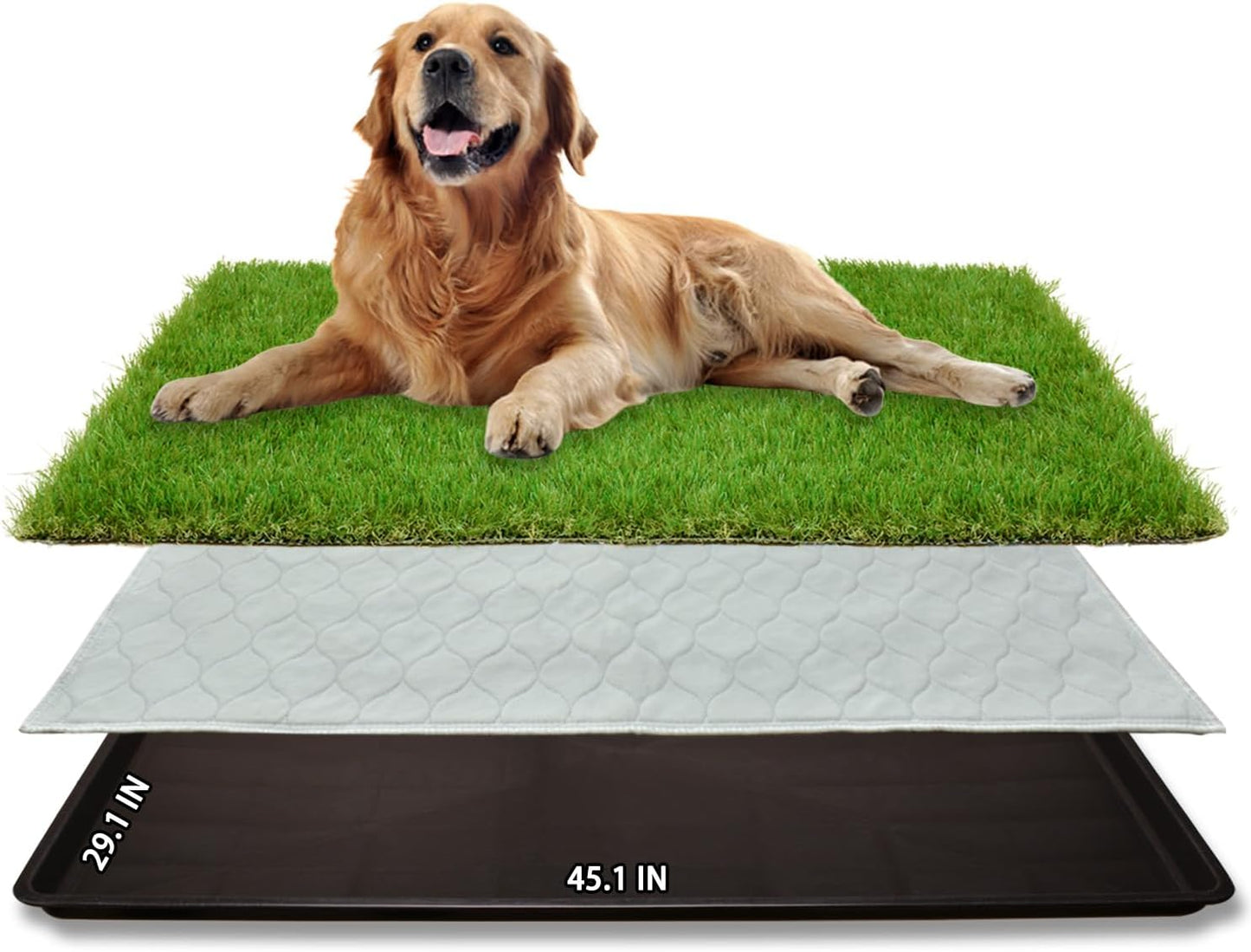 Dog Grass Large Potty Patch, Dog Litter Boxes Artificial Grass Bathroom Turf for Pet Training, Washable Puppy Pee Pad, Perfect Indoor/Outdoor Portable Potty Pet Loo (Potty system-45.1"x29.1") - Pet Explorer