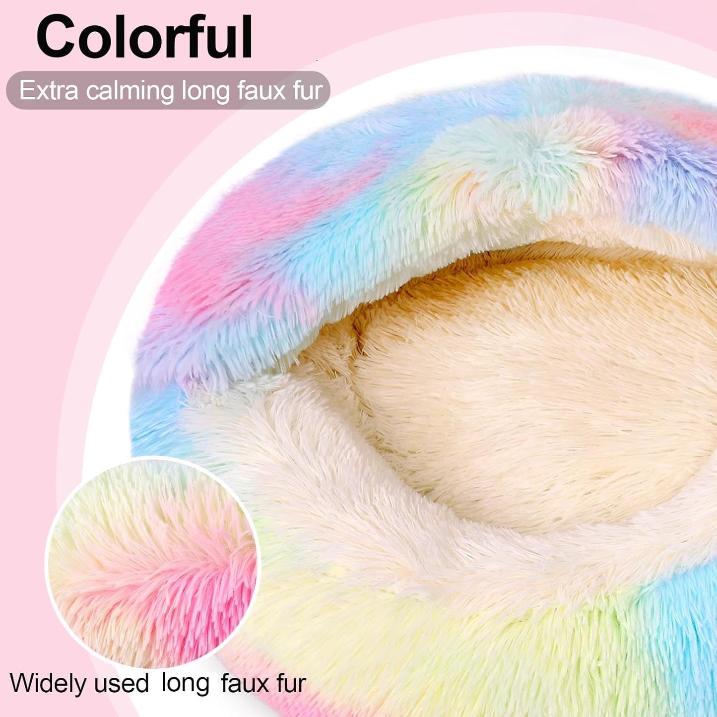 Calming Dog Beds & Cat Cave Bed with Hooded Cover,Removable Washable Round Beds for Small Medium Pets,Anti-Slip Faux Fur Fluffy Coved Bed for Improved Sleep,Fits up to 15/25 lbs(Colorful,S) - Pet Explorer