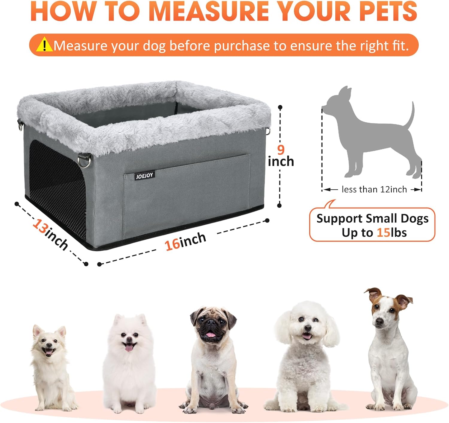 JOEJOY Deluxe Dog Booster Seat with Sturdy Metal Frame and Safety Leash for Small Pets up to 20 lbs - Portable Puppy Dog Car Seat with Thick Cushion and Storage Pockets for Small Dogs - Pet Explorer