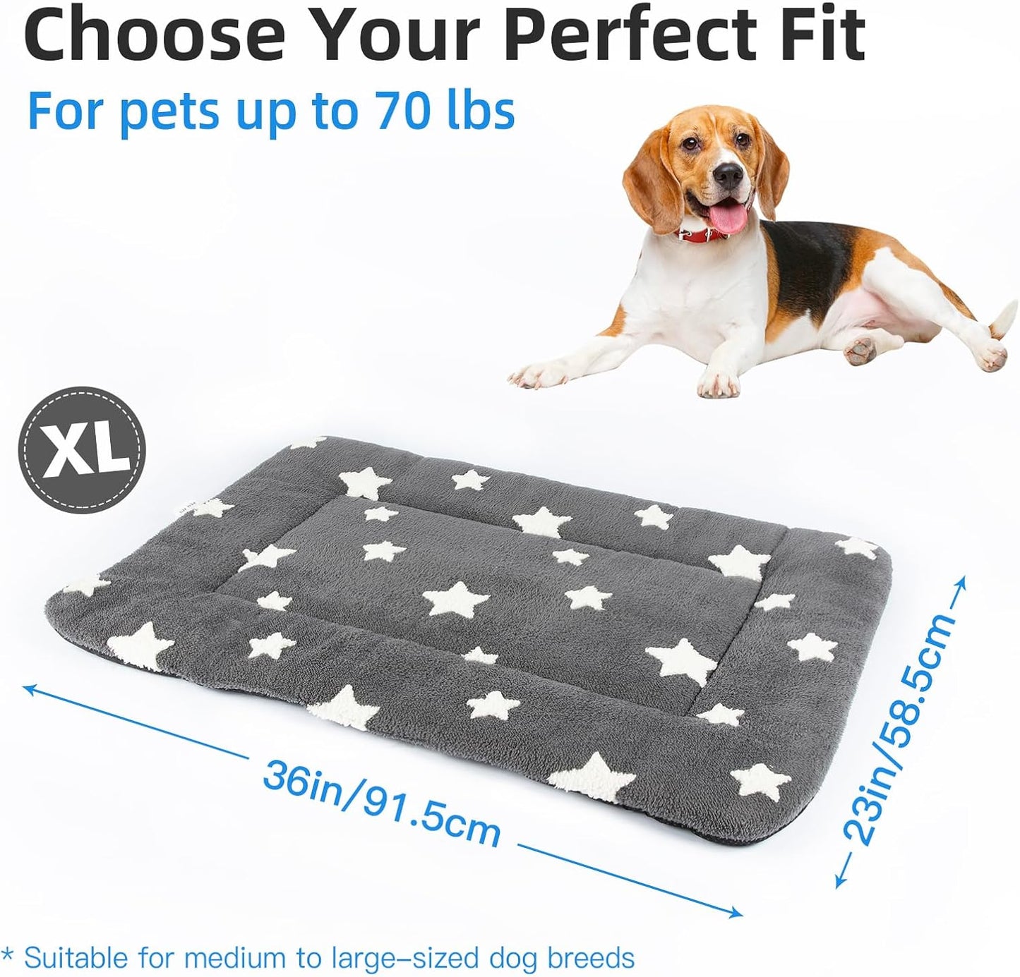 Mora Pets Dog Crate Pad Dog Kennel Bed Mat for Large Dogs Washable Cute Star Pet Bed for 36 inch Cage Ultra Soft Flat Puppy Cat Cushion for Cozy Sleeping Anti-Slip Grey 36 x 23 - Pet Explorer