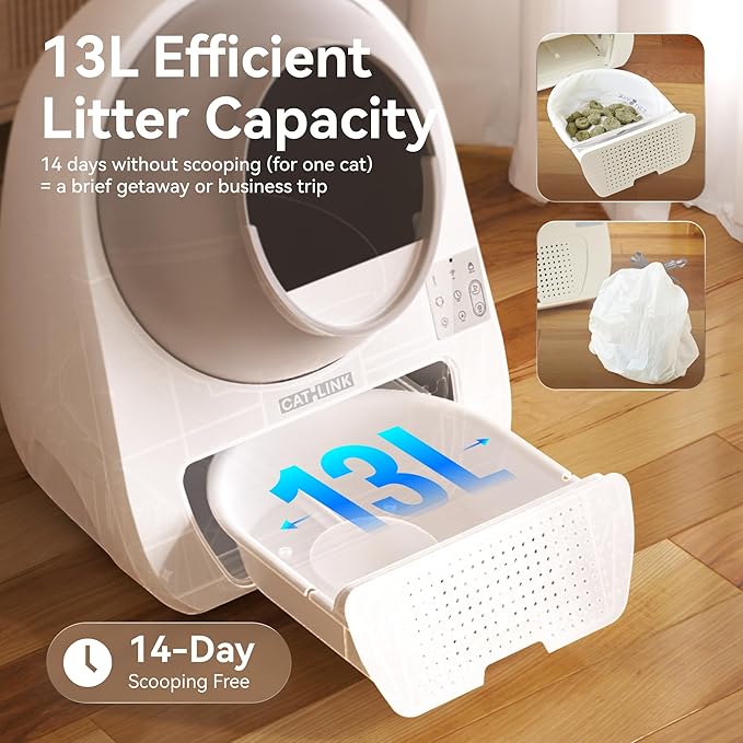 CATLINK Self Cleaning Cat Litter Box for Multiple Cats, Health Monitoring, Automatic Litter Box with APP, Triple Odor Control, Includes 60 Trash Bags, 65L Extra Large Robot (Luxury Pro-X)