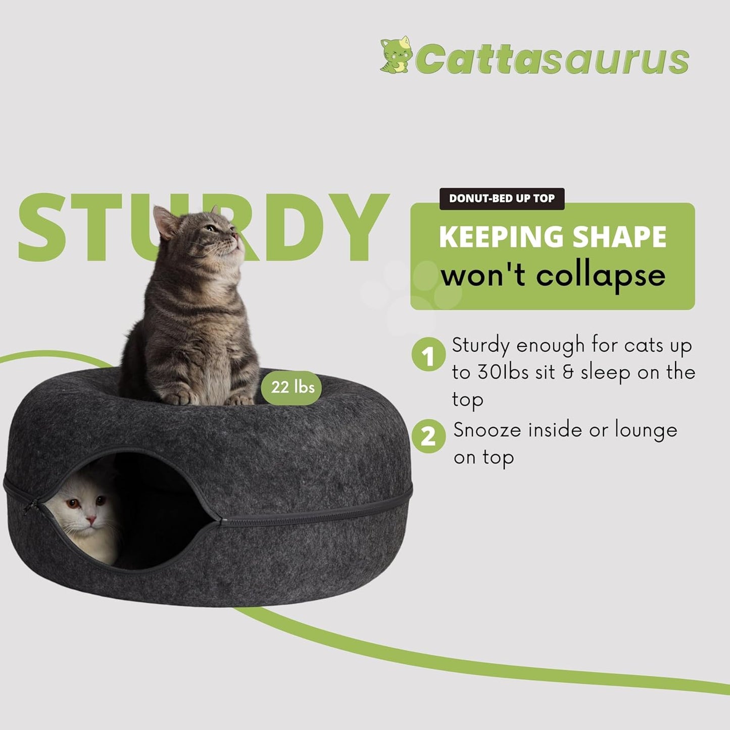 CATTASAURUS Peekaboo Cat Cave for Multiple & Large Cats Up to 30-45 Lbs, Scratch Detachable & Washable Tunnel Bed, Comfy Donut Cat Cave (Dark Gray + Dark Gray, Large) - Pet Explorer