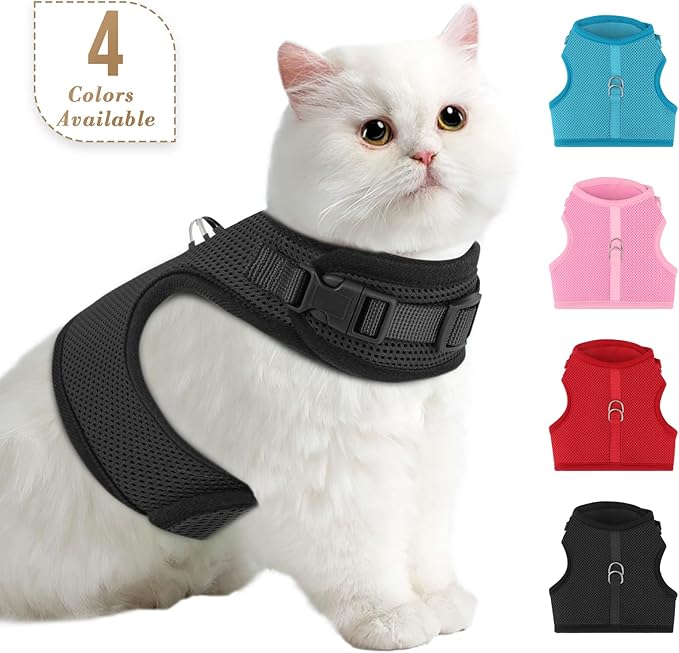 Athena Collection Adjustable Cat Harness with Velcro, Portable Large Sized Cat Vest Harness Breathable Comfy Escape Proof Cat Kitten Harness Pet Supplies for Outdoor Walking Training, Black