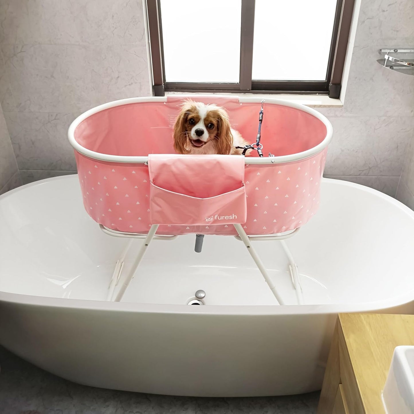 Little Dipper Dog Bath Tub and Wash Station for Bathing Shower and Grooming, Elevated Foldable and Portable, Indoor and Outdoor, for Small and Medium Size Dogs, Cats and Other Pet (Pink) - Pet Explorer