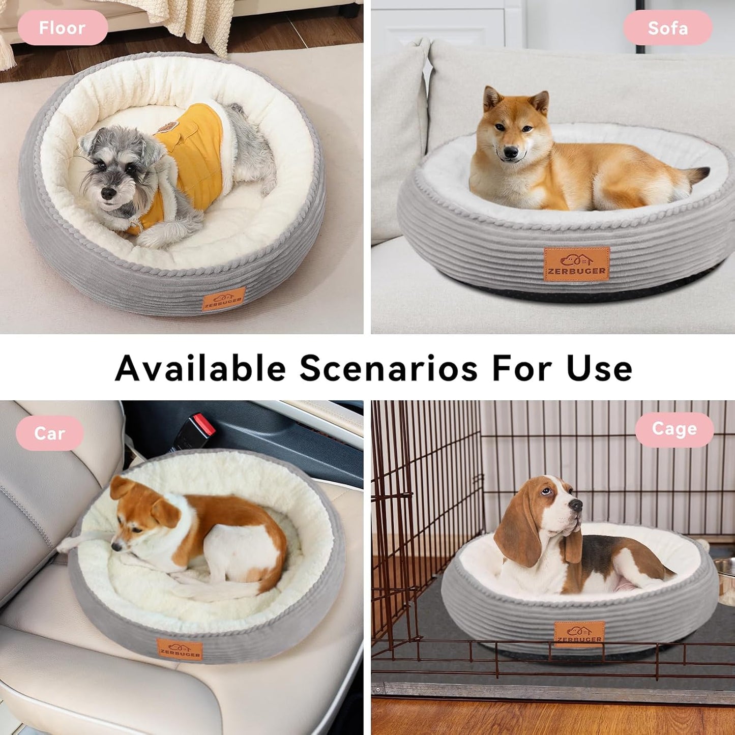 30in Dog Bed Sofa for Small/Medium/Large Dogs, Machine Washable Supportive Foam Pet Couch with Washable Removable Mat and Non-Slip Bottom, Pet Cuddler for Indoor/Outdoor/Car/Cage, Light Grey - Pet Explorer