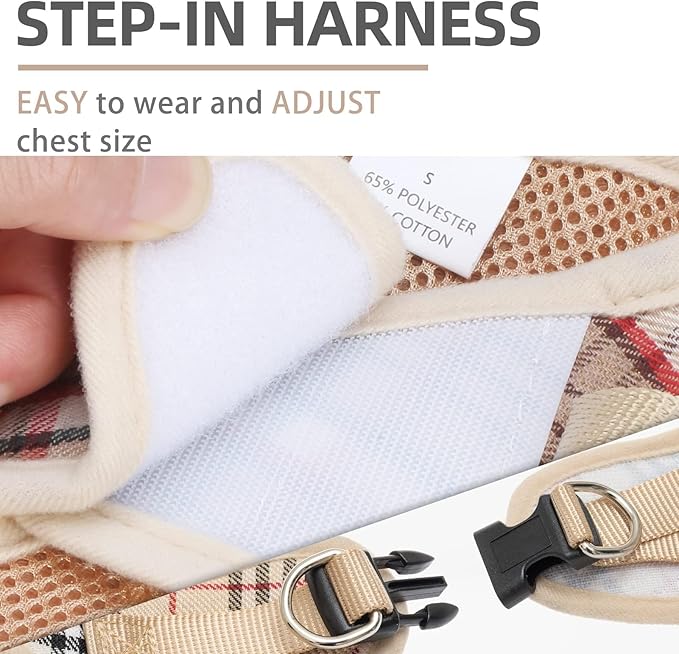 PUPTECK Adjustable Dog Harness Collar and Leash Set Step in No Pull Pet Harness for Small Medium Dogs Puppy and Cats Outdoor Walking Running, Soft Mesh Padded Reflective Vest Harnesses, Khaki XXS