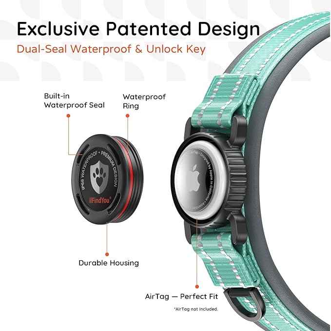 Upgraded AirTag Dog Collar with Holder, Waterproof Reflective Air Tag Dog Collar with Widened Comfortable Padding & Ultra-Durable Metal Buckle, Adjustable for Medium (Cyan, Small)