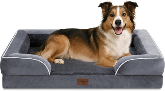 Comfort Expression Large Dog Beds Waterproof Orthopedic Foam Dog Sofa Beds Comfy Pet Bed with Washable Removable Cover & Non-Slip Bottom(Large,Dark Grey) - Pet Explorer