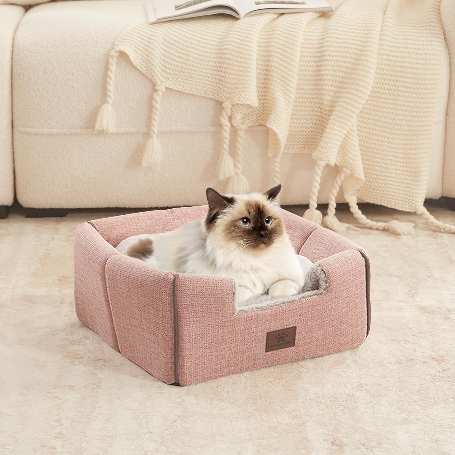 Cat Bed for Indoor Cats - Cat Cave Bed Cat House Cat Tent with Removable Washable Cushioned Pillow, Soft and Self Kitten beds,Cat Beds & Furniture, Pet Bed (Large, Pink) - Pet Explorer