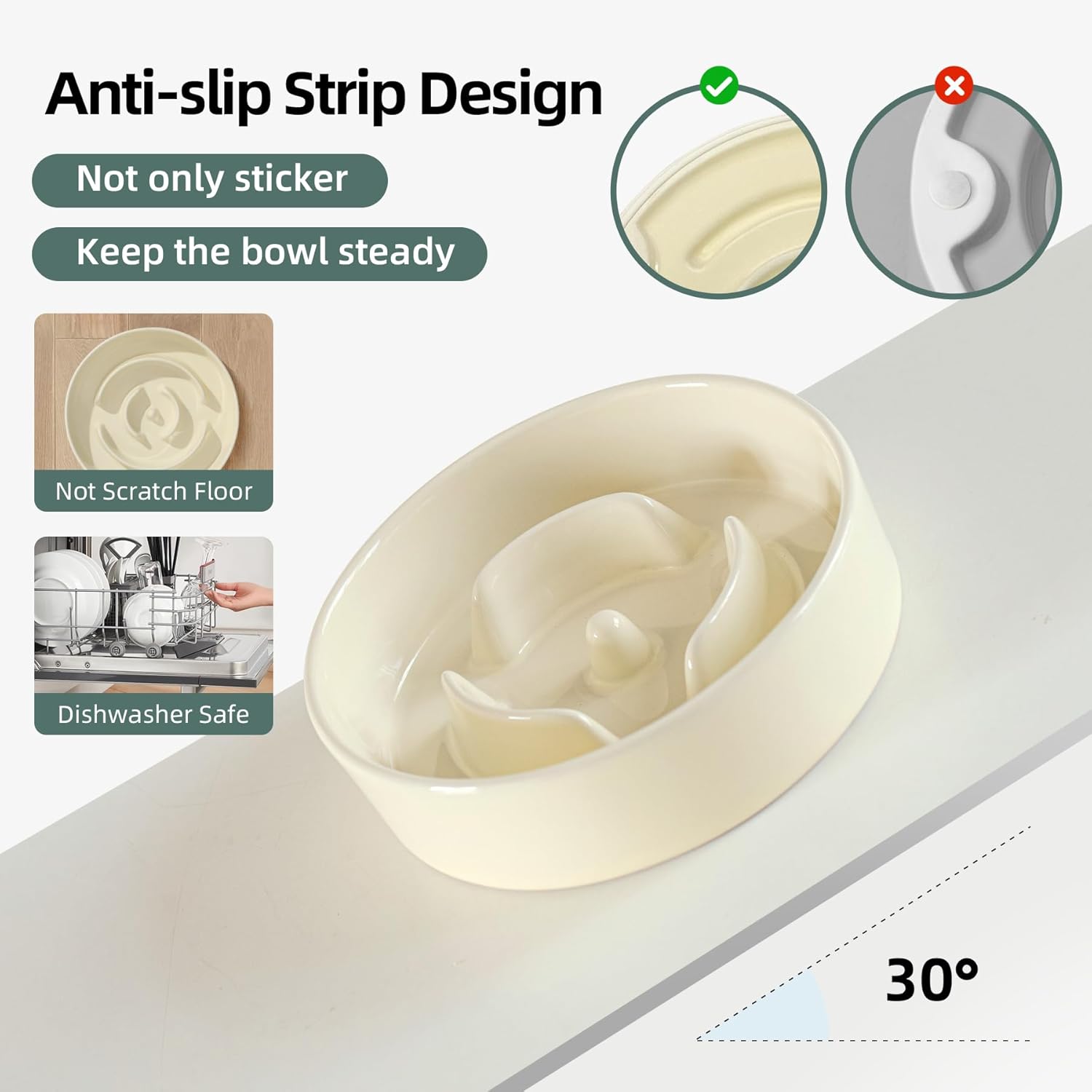 6.1inch Dog Bowl Slow Feeder Ceramic for Small Dog, Pet Slow Feeder, Stop Bloat, Preventing Choking(Single Bowl-Beige) - Pet Explorer