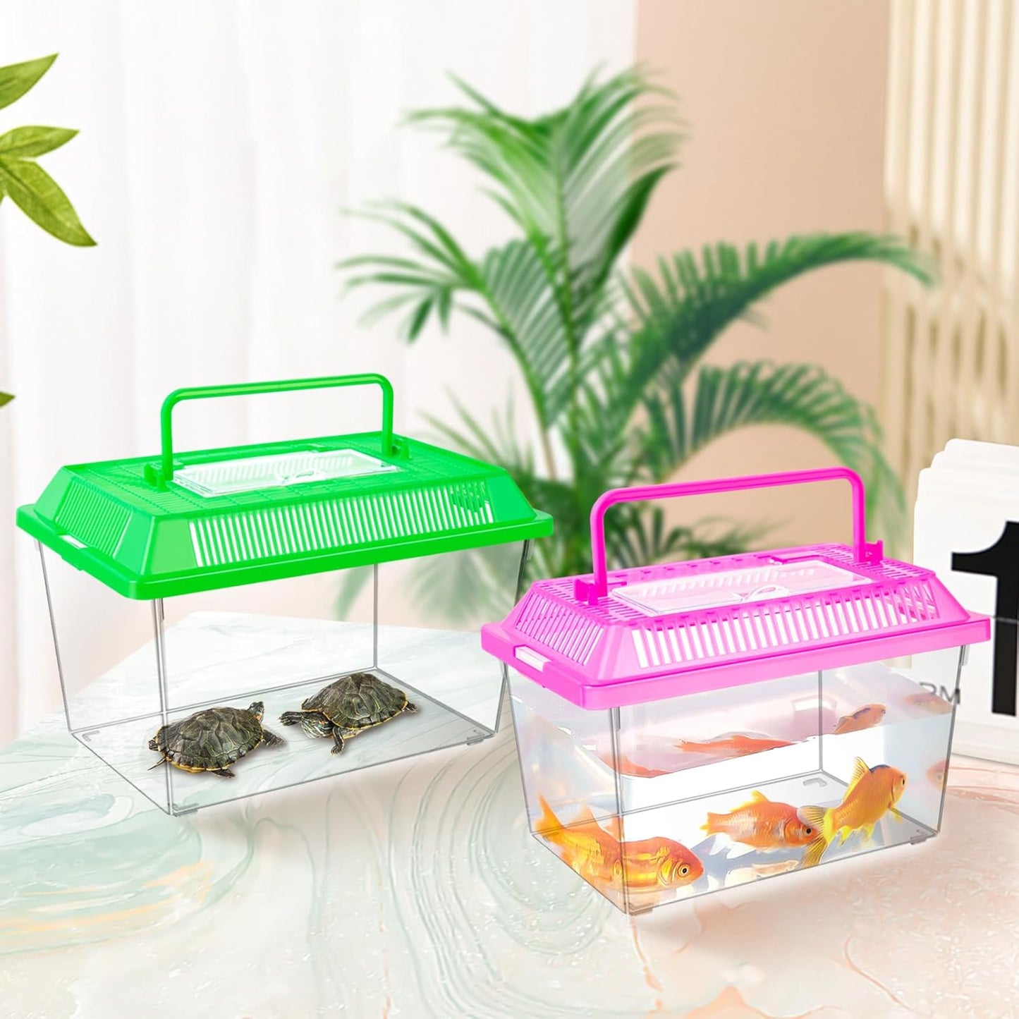 12Pcs Plastic Reptile Terrariums Carrier Cage, Tarantula Enclosure Breeding Box Hatching Container Transparent Fish Tank Turtle Aquarium with Random Color Lid for Lizards, XL(10.6" x 6.7" x 5.9") - Pet Explorer