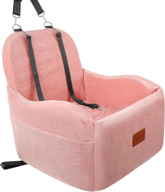 Dog Booster Car Seat for Small/Medium Dogs,Soft Puppy Portable Car Seat with Elevated Cushion,Fits in Front/Back Seat,Fully Detachable and Washable,Easy to Install (Pink, Medium) - Pet Explorer