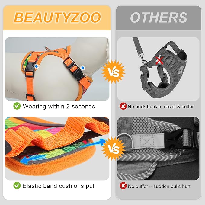 BEAUTYZOO Escape Proof Cat Harness and Leash for Walking, Soft Adjustable Cute Vest for Small to Large Cats, Reflective Breathable Easy-Control Outdoor Jacket, Kitten Harness and Leash Set, Orange, M
