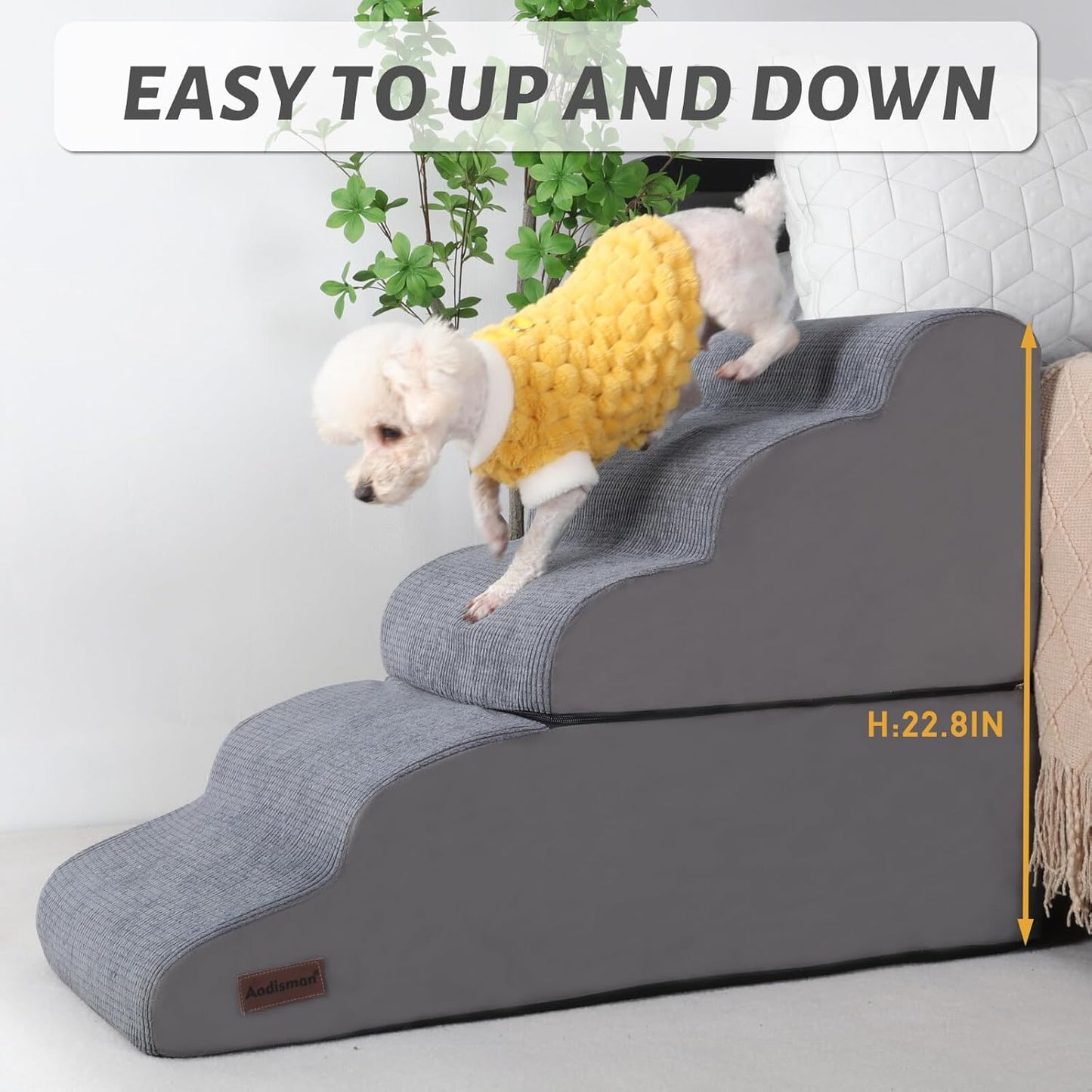 Dog Stairs and Ramp for High Bed, 5-Step Dog Steps for Small Dogs and Cats,Non-Slip Pet Stairs Suitable High Bed Climbing - Pet Explorer