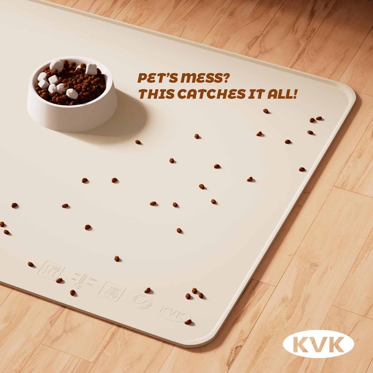 KVK Dog Food Mat, 39.4×29.5in Extra Large Silicone Pet Feeding Mat - Waterproof, Non - Slip, Chew - Resistant for Food & Water, Protect Floors (Cream) - Pet Explorer