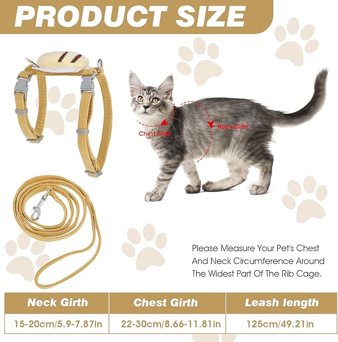 Cat Harness and Leash for Walking Escape Proof Adjustable Soft Harnesses and Leash Set Easy to Wear Kitten Harness for Travel Training and Walking(Vanilla Yellow)